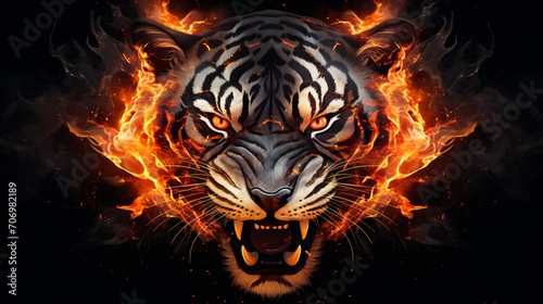 Flams burning in the shape of a tiger face © Waji