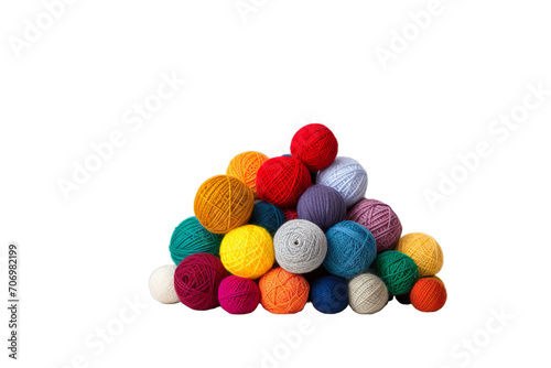 Colorful balls of wool on concrete variety, Isolated on transparent PNG background, Generative ai
