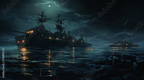 Nighttime naval operation Ships