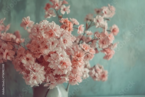 soft Spring Flowers in a Vase with blurred bokeh background. AI Generative