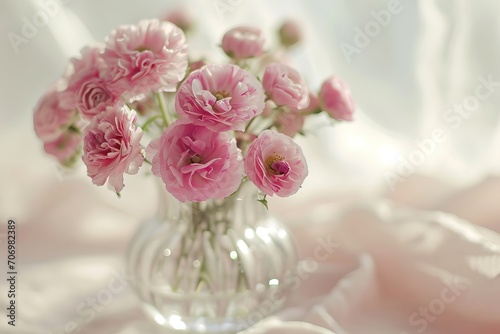 soft Spring Flowers in a Vase with blurred bokeh background. AI Generative