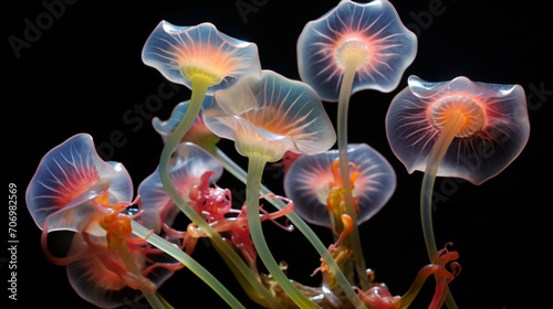 Flower bouquet made of translucent trumpets