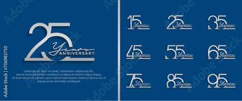 set of anniversary logo silver color on blue background for celebration moment