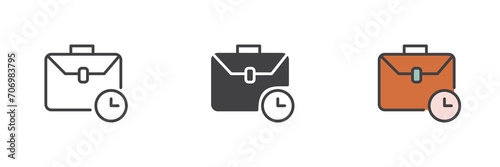 Briefcase with clock different style icon set