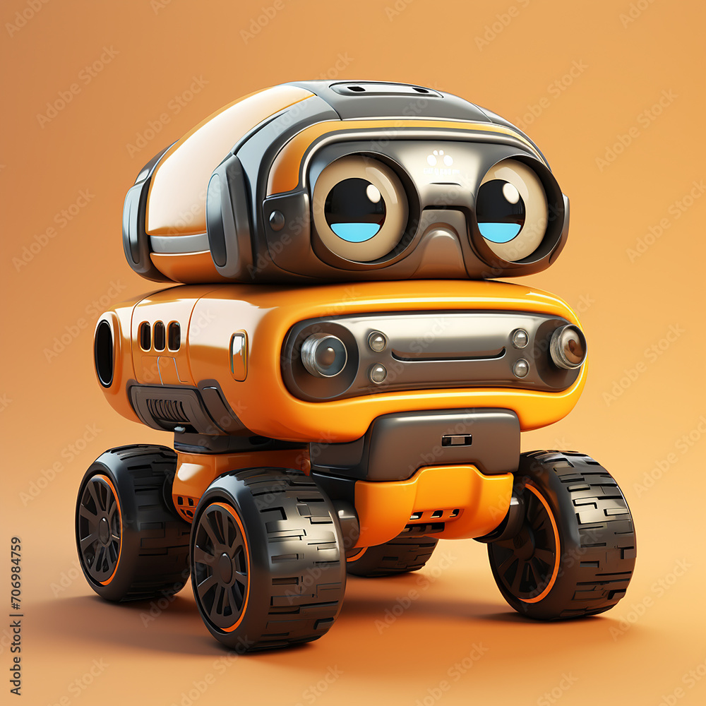 Mini futuristic truck robot isolated on brown gradient background Mini futuristic truck robot isolated on brown gradient background