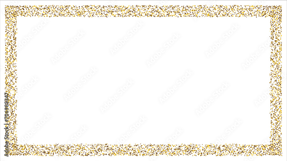Rectangle gold glitter frame isolated on transparent background. Golden border best for card, poster, banner, header. Vector Illustration