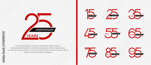 set of anniversary logo red color and black ribbon on white background for celebration moment