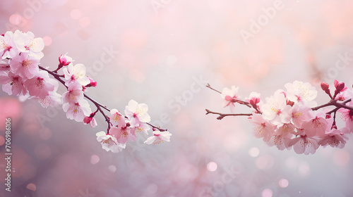Spring flowers background with pink blossom and clossed up sakura photo