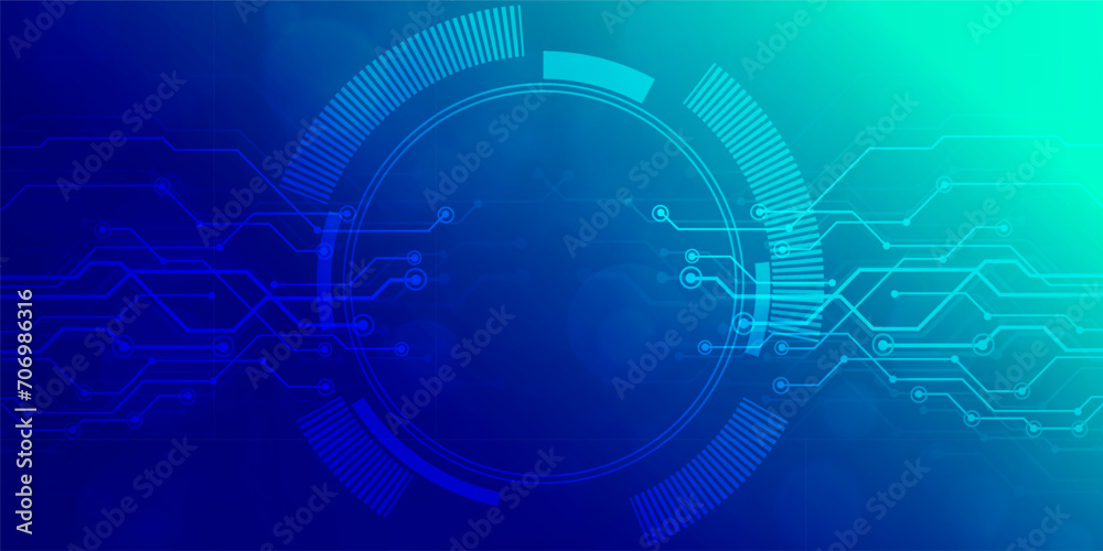 Obraz premium Digital technology banner blue green background concept, cyber technology light effect, abstract tech, innovation future data, internet network, Ai big data, lines dots connection, illustration vector
