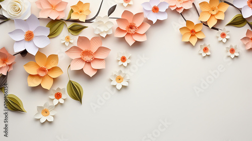 spring flowers on paper background. flower and leaf papercut illustration