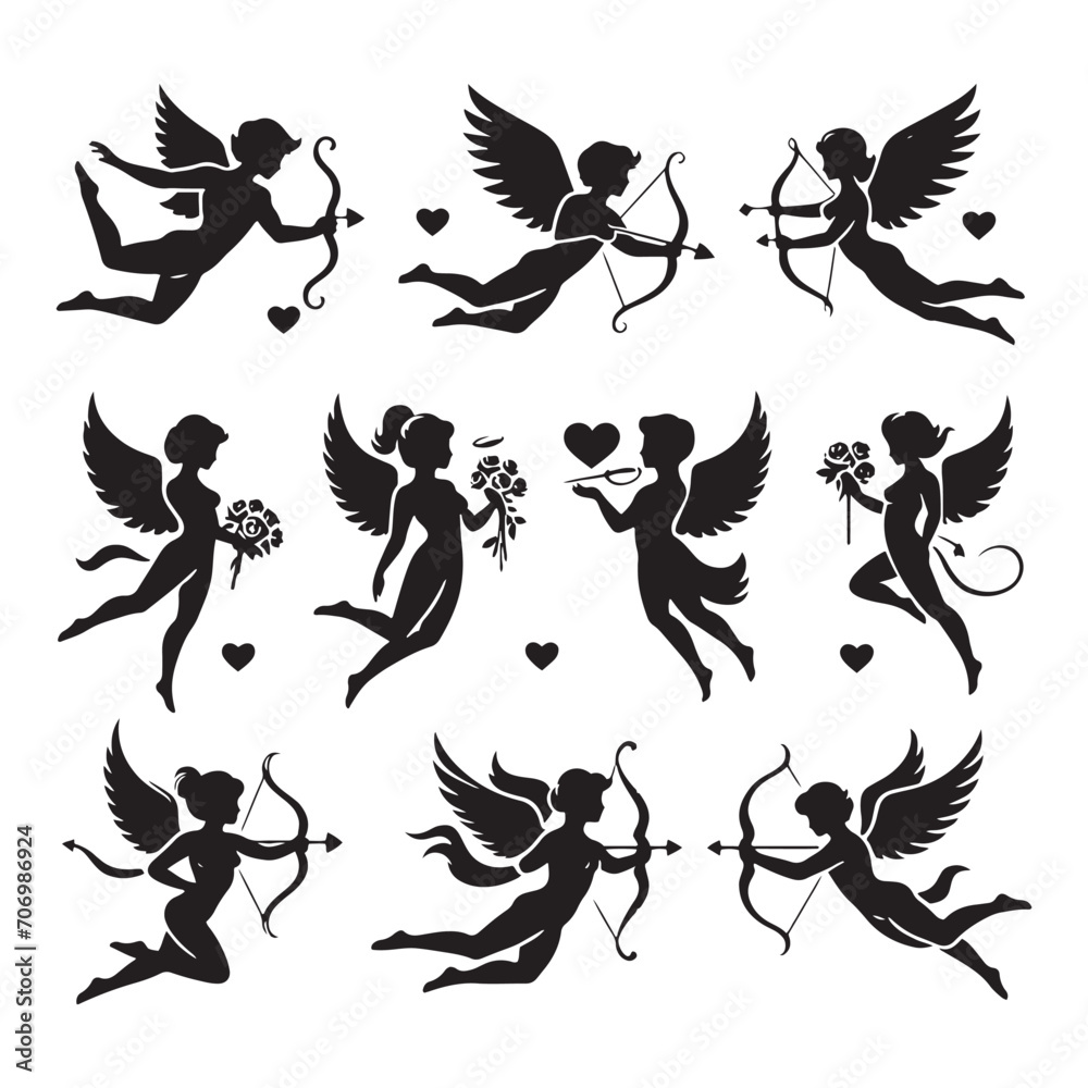Obraz premium Ethereal Harmony of Valentine Cupid Silhouette: Mesmerizing Stock Image - Valentine Vector - Cupid Vector 