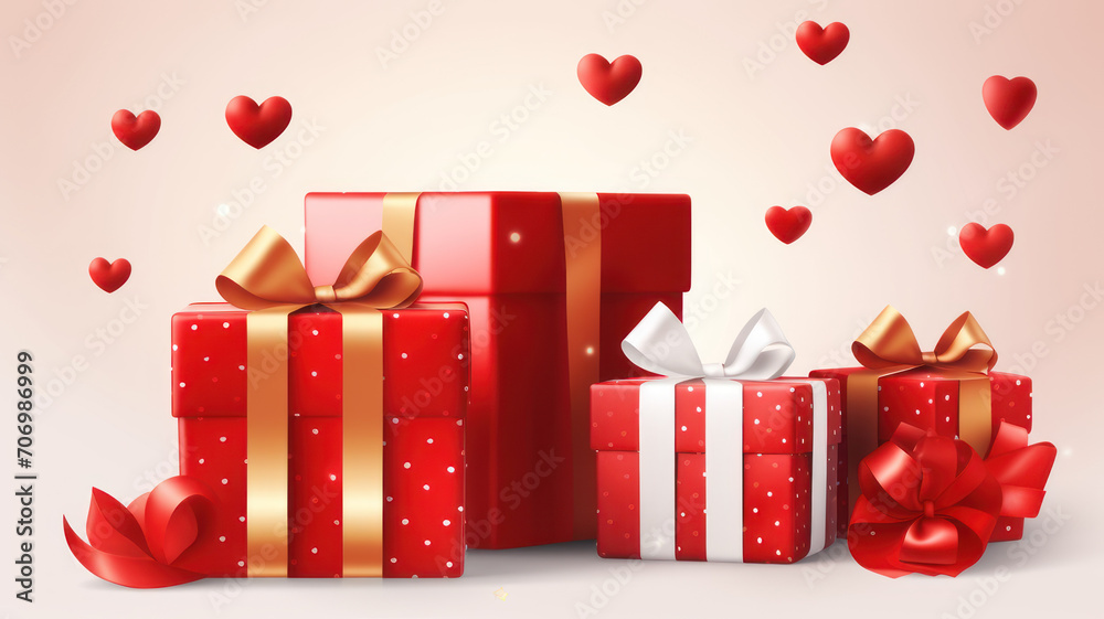 Valentine's day design. Realistic red gifts boxes Valentine's day design. Realistic red gifts boxes
