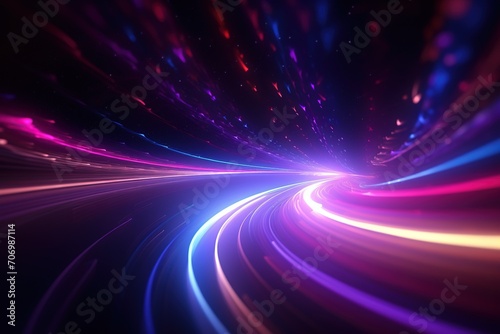 bstract futuristic background with pink blue glowing neon moving high speed wave lines and bokeh lights. Data transfer concept Fantastic wallpaper © AKKA