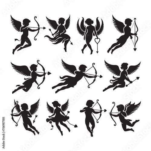 Enchanting Cupid Silhouette for Valentine: Perfect for Love-themed Stock Collections - Valentine Vector - Cupid Vector
 photo