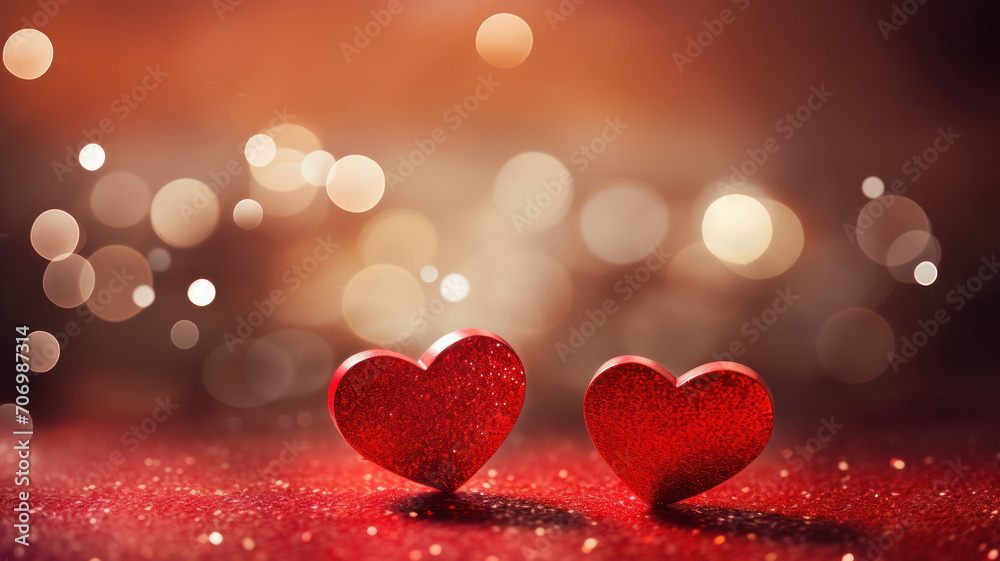 The red Heart shapes on abstract light glitter background in love concep The red Heart shapes on abstract light glitter background in love concep