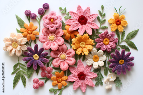 A stitched floral pattern on the white background