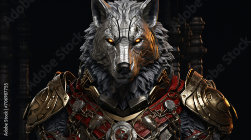  front portrait of Anthropomorphic wolf knight © Waji