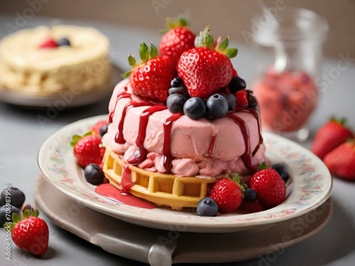 cake with berries and cream ,pastry with cream, Pink French macaroon 