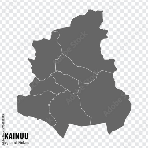 Blank map Kainuu Region of Finland. High quality map Kainuu on transparent background for your web site design, logo, app, UI. Finland. EPS10.