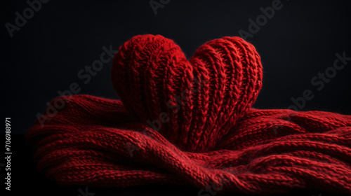 Red heart covered with red blanket on black background