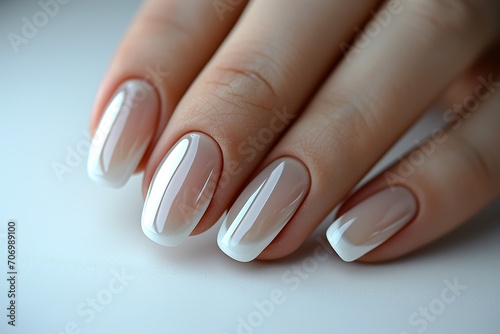 French manicure. Manik  re . Concept of nail art. Nail design on shiny and matte nail Polish with smooth curves.Fashionable multicolored manicure.