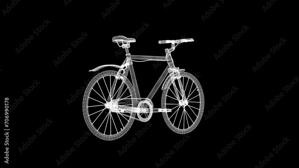 Spinning 3d wireframe bicycle on plain black background Spinning 3d wireframe bicycle on plain black background