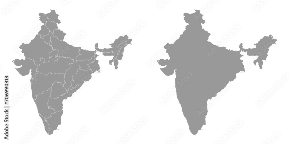 Fototapeta premium India grey map with administrative divisions. Vector illustration.