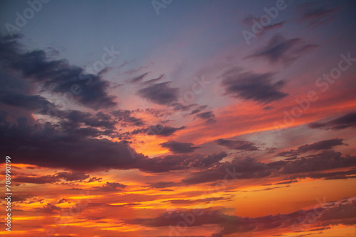 Beautiful colorful sunset with cloudy or sunset. Landscape wallpaper. Bright epic sky. Copy space © Anastasiia