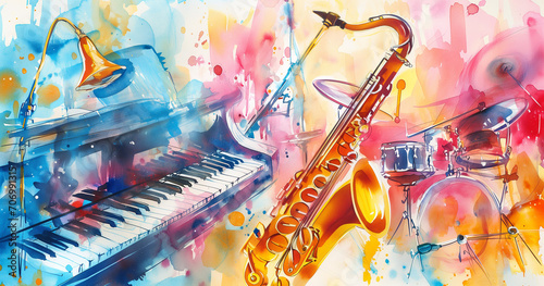 A melodic world depicted in watercolor, presenting a conceptual background that resonates with the vibrant and harmonious essence of the music.