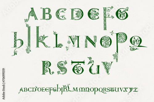 Medieval Alphabet. Decorative initial designs