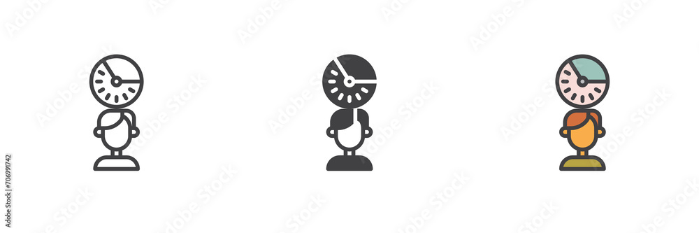 Person and clock different style icon set Person and clock different style icon set
