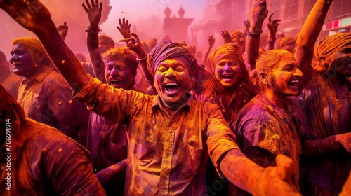 Celebration of Holi festival of colors, Happy people celebrating holi Generative ai © The Deep Designer