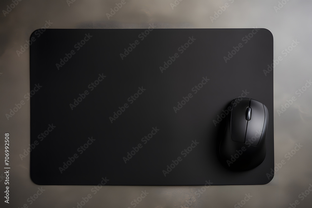 Office desk Black Mouse Pad Design Mockup top view Office desk Black Mouse Pad Design Mockup top view