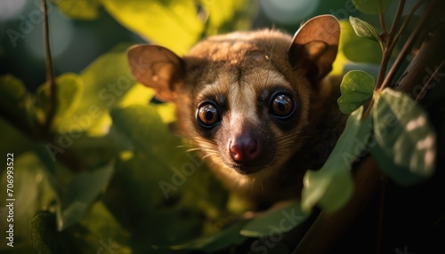 Close Up of Small Kinkajou in Tree, Nature Photography of an Adorable Creature