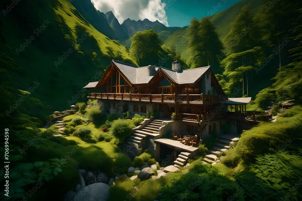House in green mountains