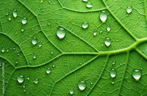 macrophotography of a leaf with cells, veins and water droplets