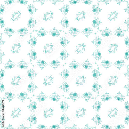 Floral seamless contour pattern. Bicolor pattern of flowers, leaves and swirls, for home textile design