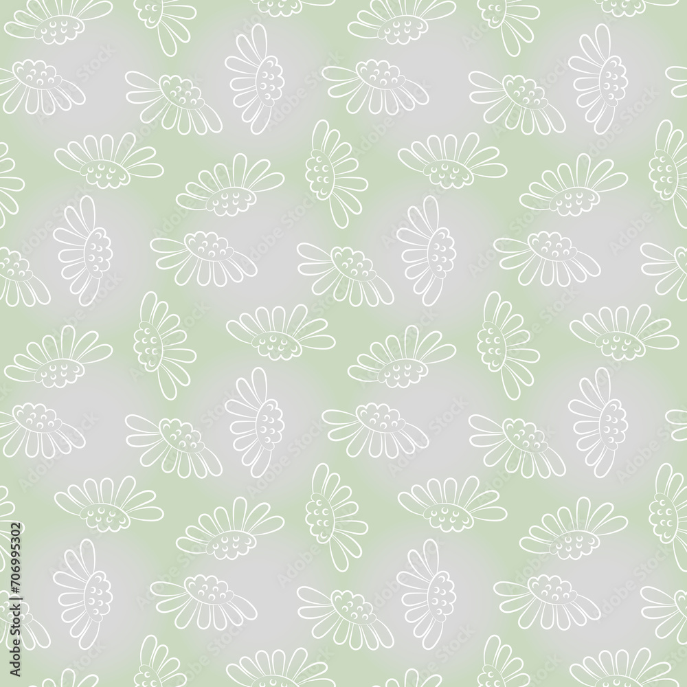 Seamless bicolor pattern with white daisies, on a light gradient background for fabric design, wallpaper, home tikstyl, wrapping paper.