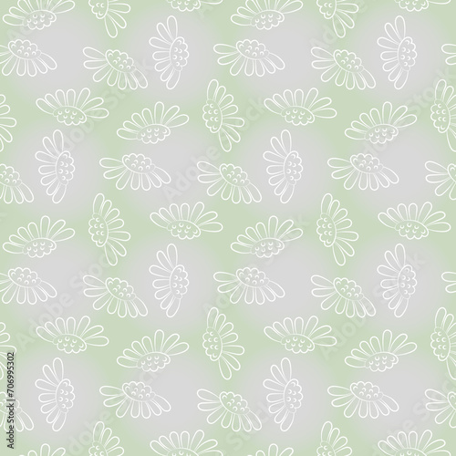Seamless bicolor pattern with white daisies, on a light gradient background for fabric design, wallpaper, home tikstyl, wrapping paper.