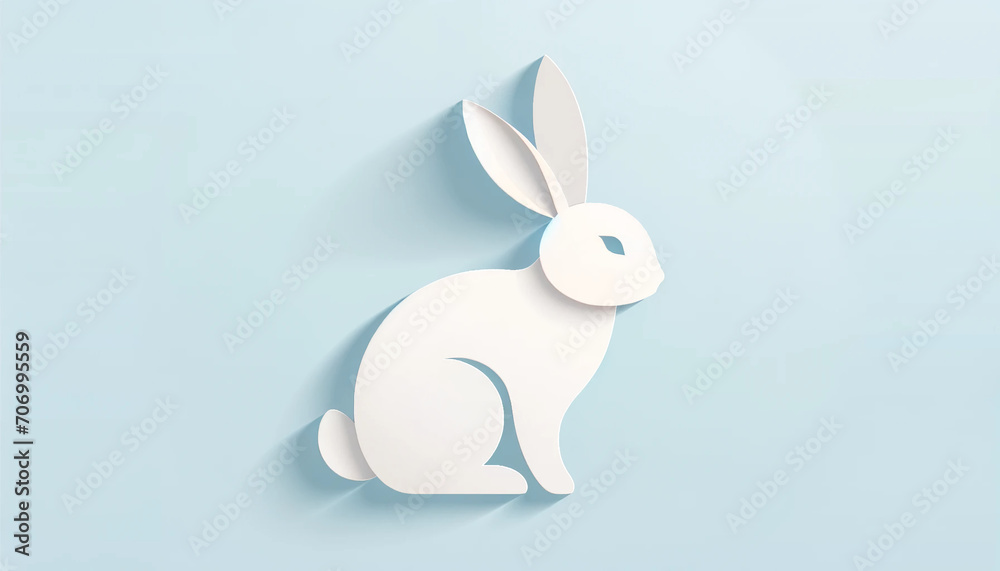 white rabbit on blue background style paper cut white rabbit on blue background style paper cut