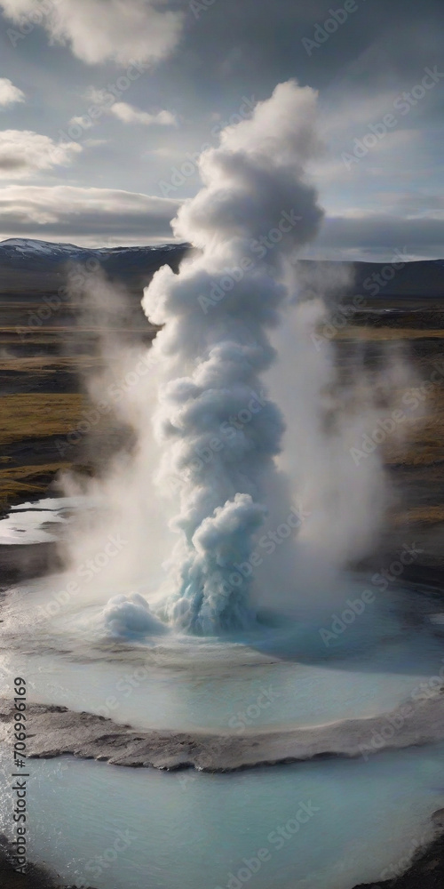Obraz premium geysers erupting and hot springs steaming in the otherworldly landscapes of Iceland. ai generative
