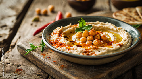 Mediterranean Delight: Classic Hummus Closeup Shot