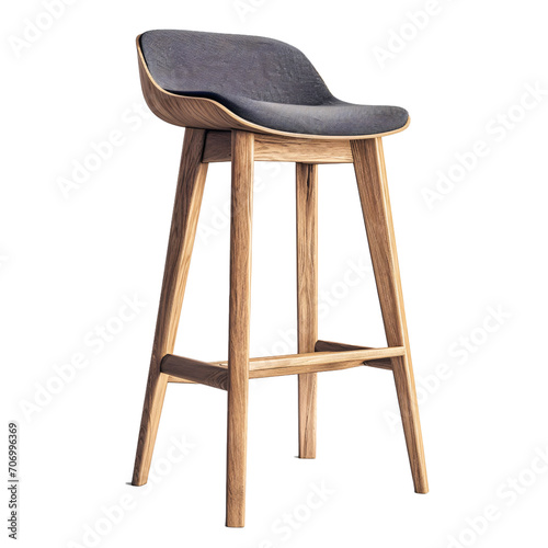 Modern Scandinavian Bar Stool Isolated on Transparent Background, No Background, Cutout. photo