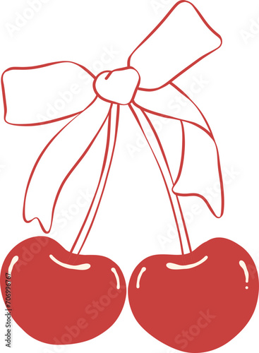 Coquette cherries with ribbon bow flat design