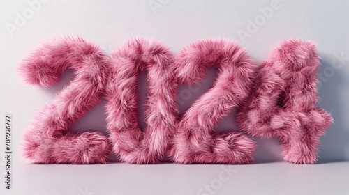 Trendy Minimalist Design: Pink Fur with Year 2024