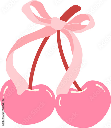 Coquette cherries with ribbon bow flat design