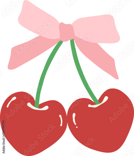 Coquette cherries with ribbon bow flat design