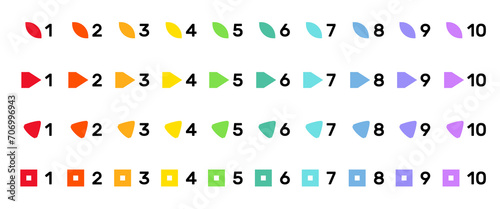Bright colorful number bullet points collection. Geometric shapes for infographic 5 steps design template