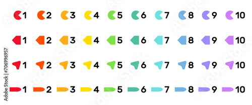 Bright colorful number bullet points collection. Geometric shapes for infographic 5 steps design template