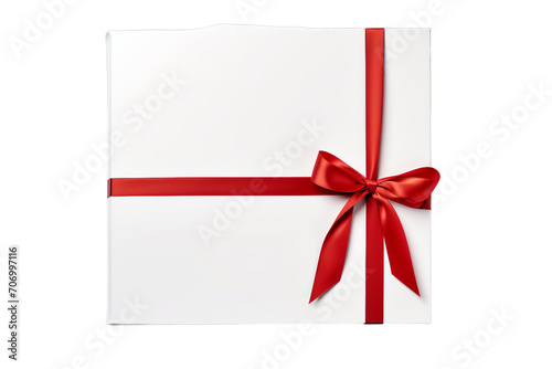 blank white book lying as gift with red ribbon, Isolated on PNG background, Generative ai